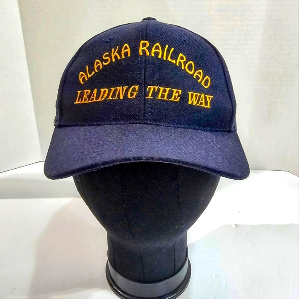 Alaska Railroad Embroidered Navy Blue Snapback Wool Blend Mens Cap EUC